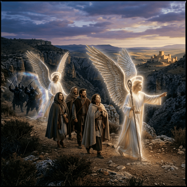 Angels lead and protect travelers