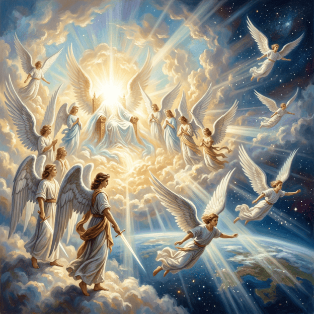 Angels worshiping and obeying God