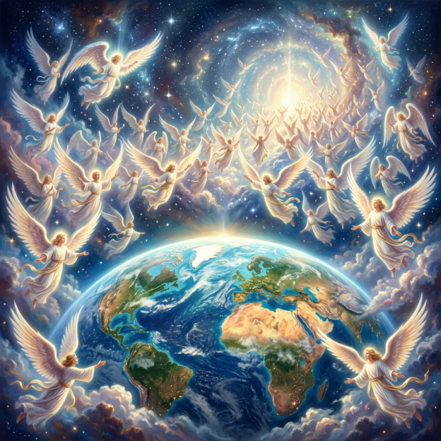 Angels witnessing the earth’s creation