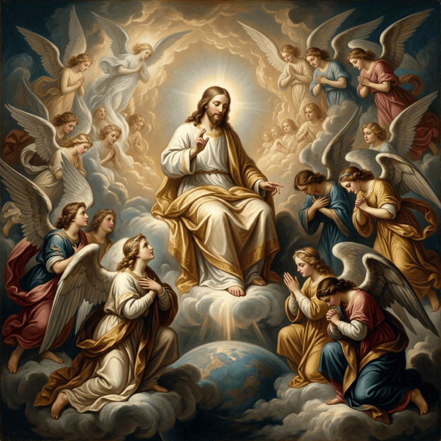 Angels created through Jesus worship and obey Him