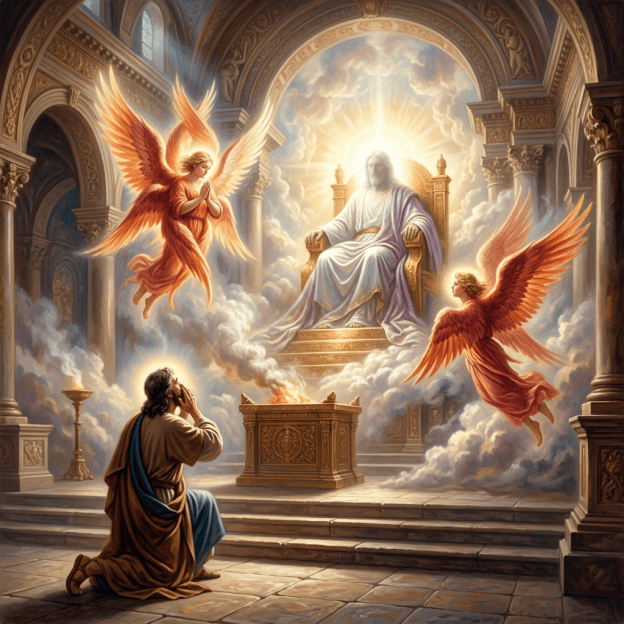 Seraphim worship before God’s throne