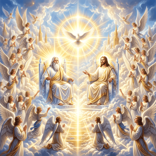 Angels behold the Triune God in glory
