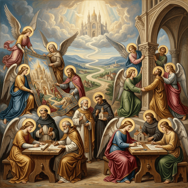 Angels and saints working together